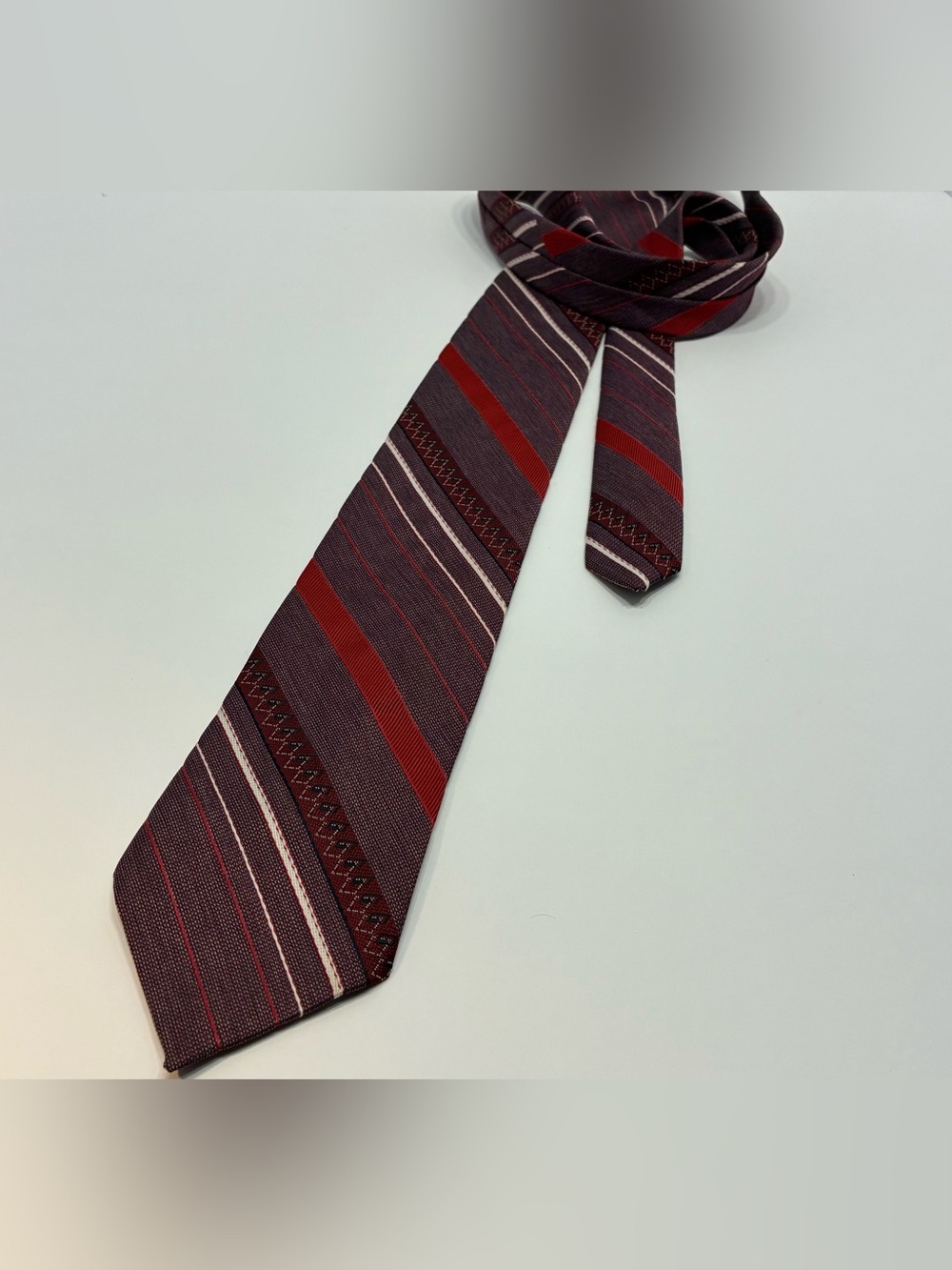 Ketch Men’s Burgundy Red Striped Tie Classic Business Formal Neck